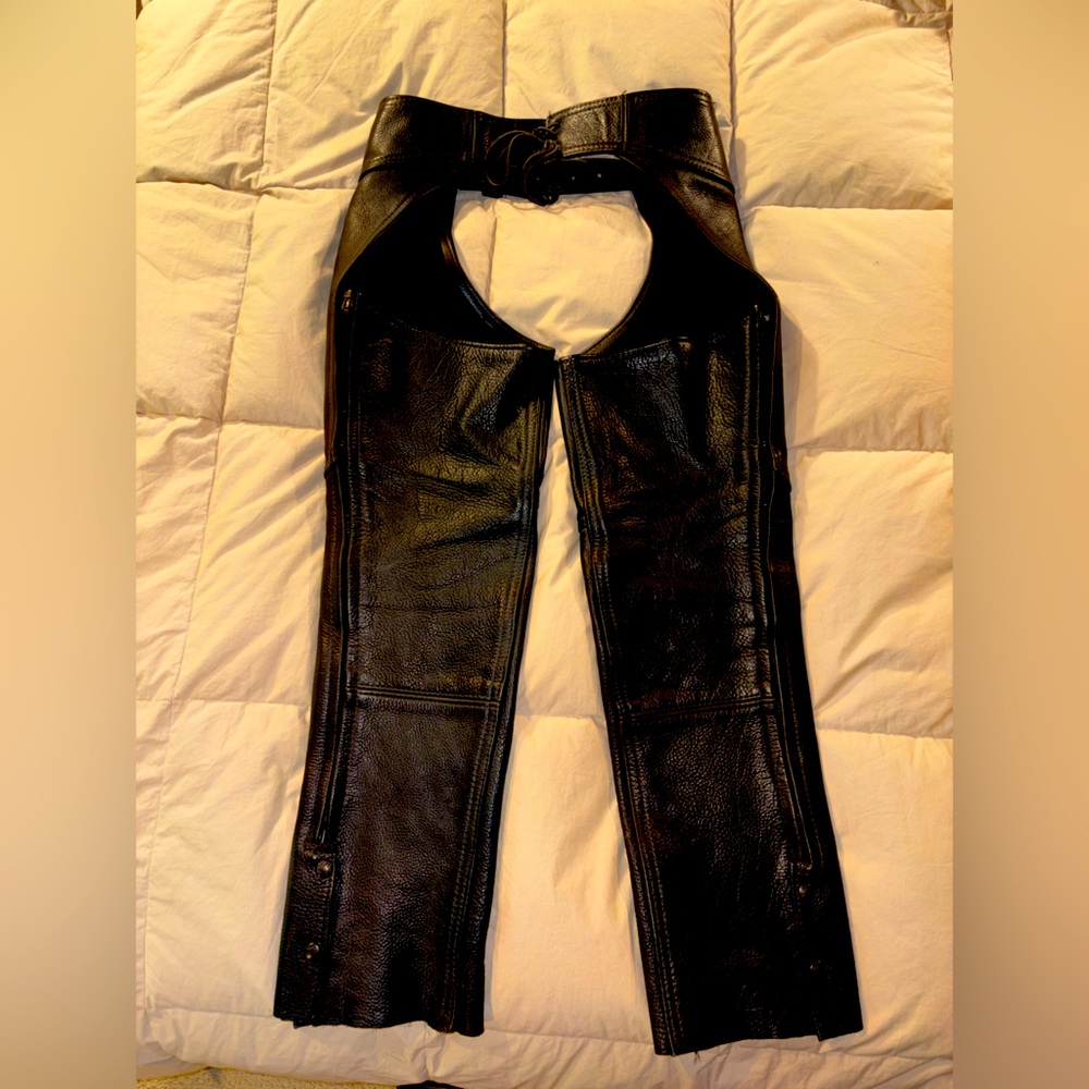 Black Leather Connected Chaps Pants